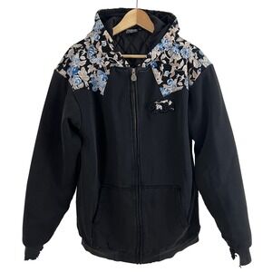 Grassroots California Bear Collection Full Zip Hoodie Mens Large Black Floral